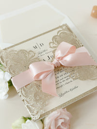 Deluxe Blush Satin Glitter Luxury Gatefold with Pearlised Lined Envelopes