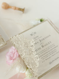 Deluxe Blush Satin Glitter Luxury Gatefold with Pearlised Lined Envelopes