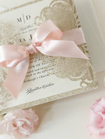 Deluxe Blush Satin Glitter Luxury Gatefold with Pearlised Lined Envelopes