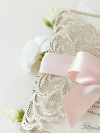 Deluxe Blush Satin Glitter Luxury Gatefold with Pearlised Lined Envelopes