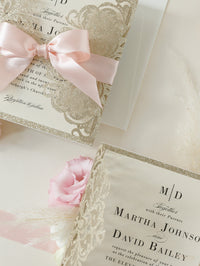 Deluxe Blush Satin Glitter Luxury Gatefold con buste foderate perlate 