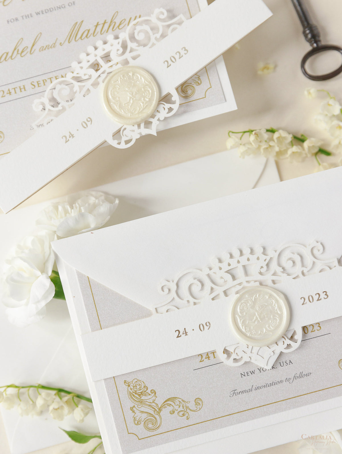 Ornemental Gate Laser Cut Wax Seal Wedding Sauf la date