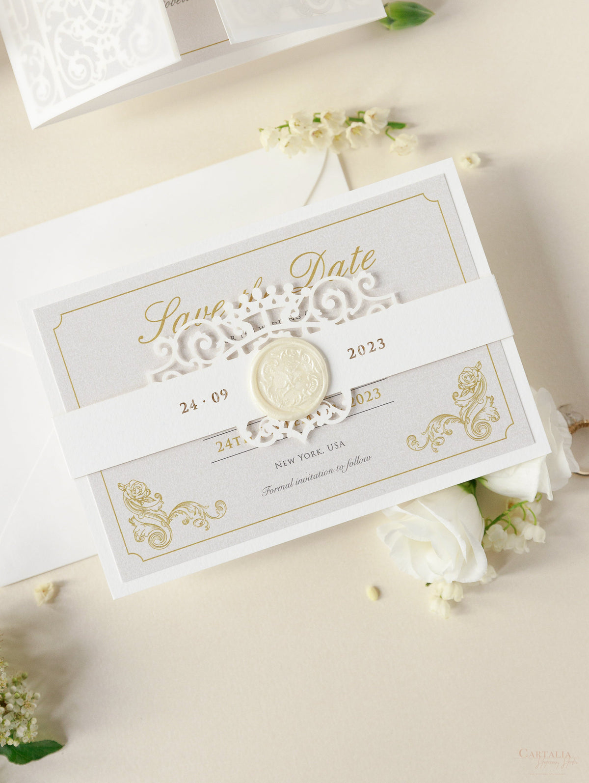 Ornemental Gate Laser Cut Wax Seal Wedding Sauf la date