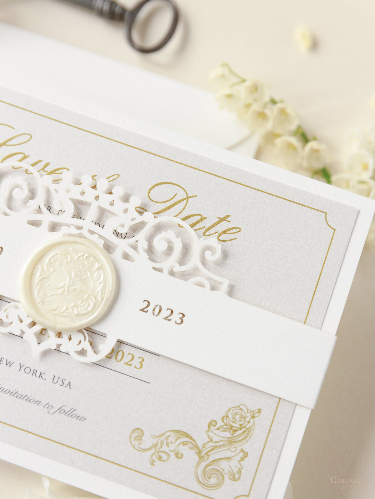 Ornemental Gate Laser Cut Wax Seal Wedding Sauf la date