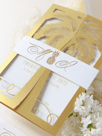Palm Tree Leaves and Pineapple Laser Cut Tropical Destination Abroad Invitation