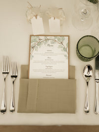 Orden de servicio/menú de boda rústica con hoja de acuarela verde