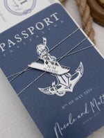 Nautical Wedding Passport Invitations with Silver Boat Tag & Anchor Foil
