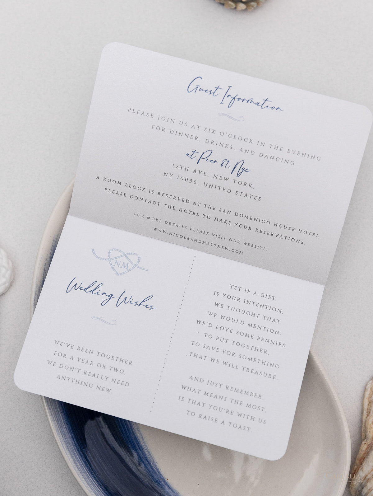 Nautical Wedding Passport Invitations with Silver Boat Tag & Anchor Foil