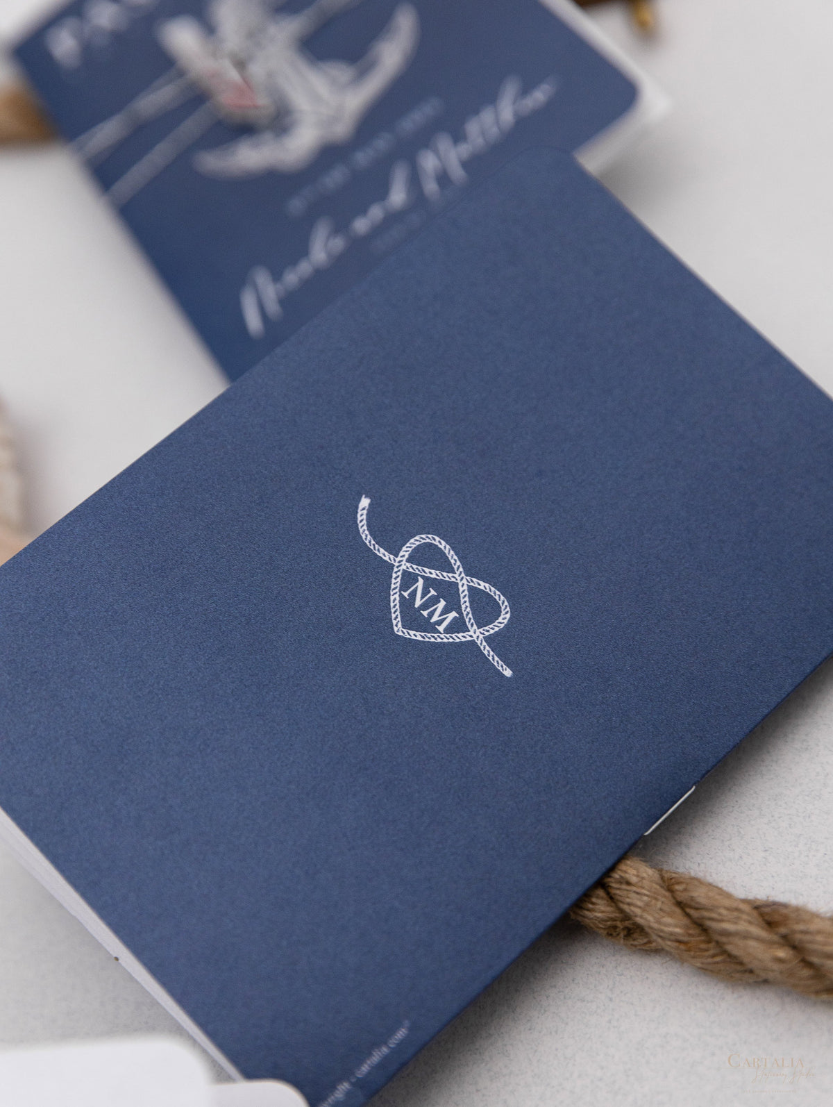 Nautical Wedding Passport Invitations with Silver Boat Tag & Anchor Foil