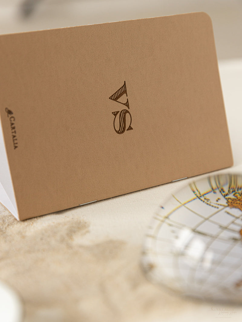 Premium Nude Leather Passport Invitations with Gold Foil & Personal Engraving