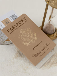 Invitations de passeport en cuir nu de première qualité avec feuille d'or et gravure personnelle