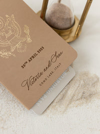 Premium Nude Leather Passport Invitations with Gold Foil & Personal Engraving