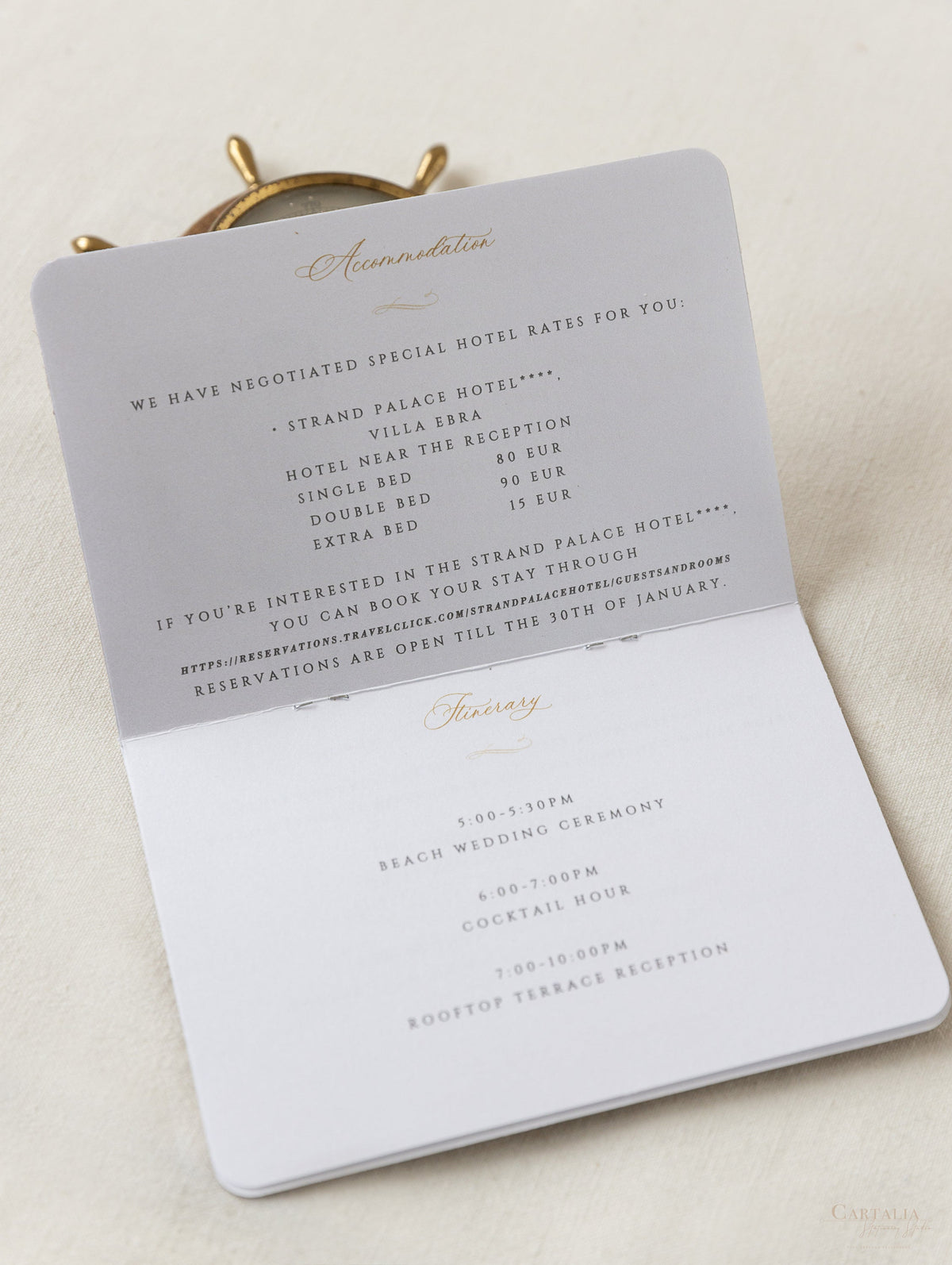 Premium Nude Leather Passport Invitations with Gold Foil & Personal Engraving