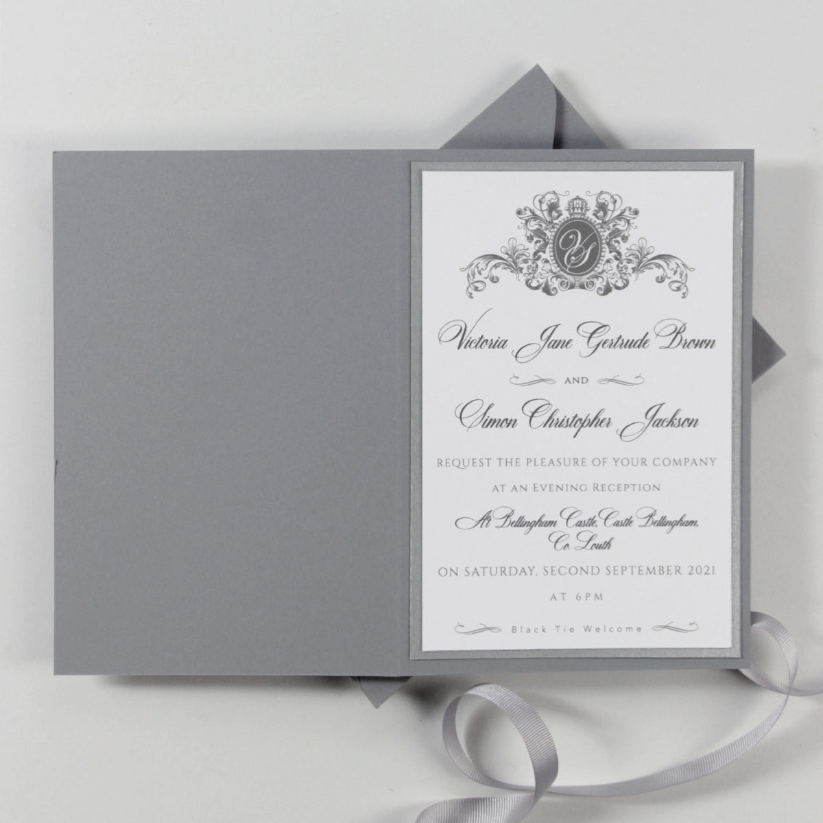 Letterpress Open Folder Pocket Invitation Suite with Mirror Tag