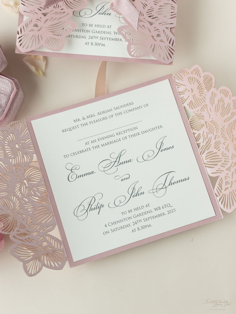 Intricate Orchid Laser Cut Gatefold Wedding  Evening Invitation