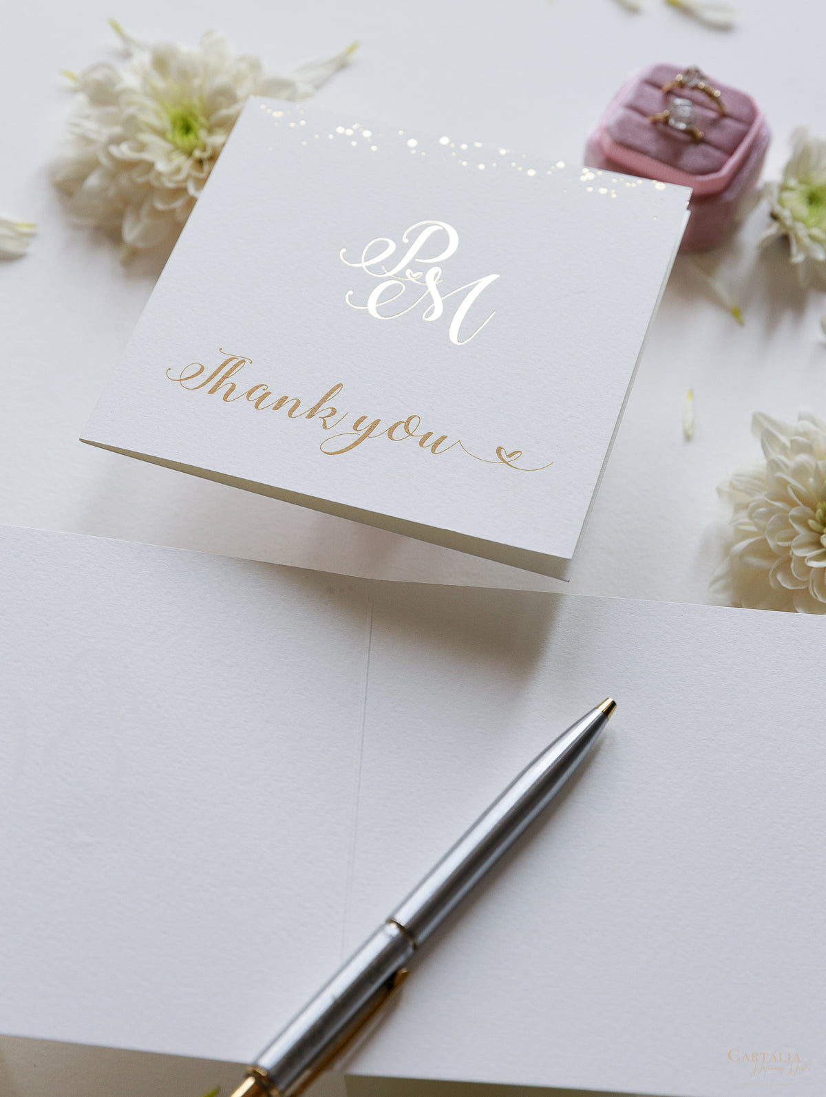 Luxury Royal Gold Foil Confetti Dotted Blush Pink Thank You card with Envelope