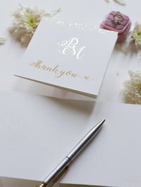 Luxury Royal Gold Foil Confetti Disted Blush Rose Carte de remerciement avec enveloppe