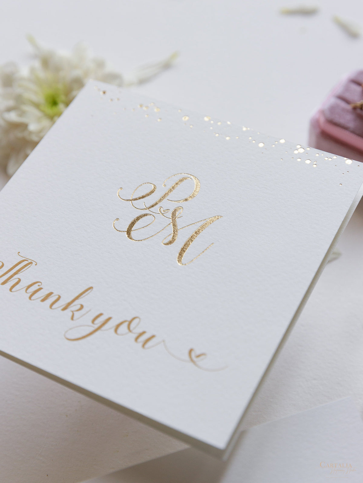 Luxury Royal Gold Foil Confetti Disted Blush Rose Carte de remerciement avec enveloppe