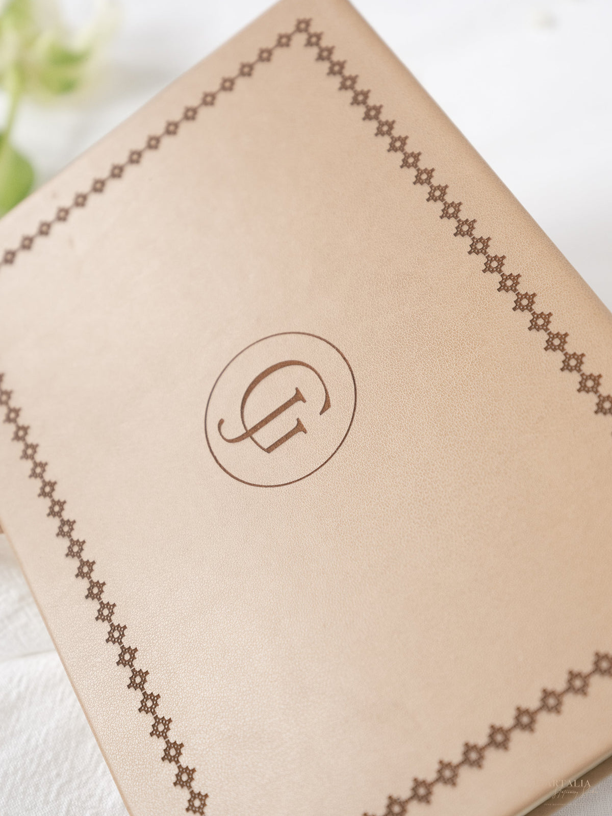 Premium Vegan Leather Hard Book Boxed Invitation Suite | Bespoke Commission J&G