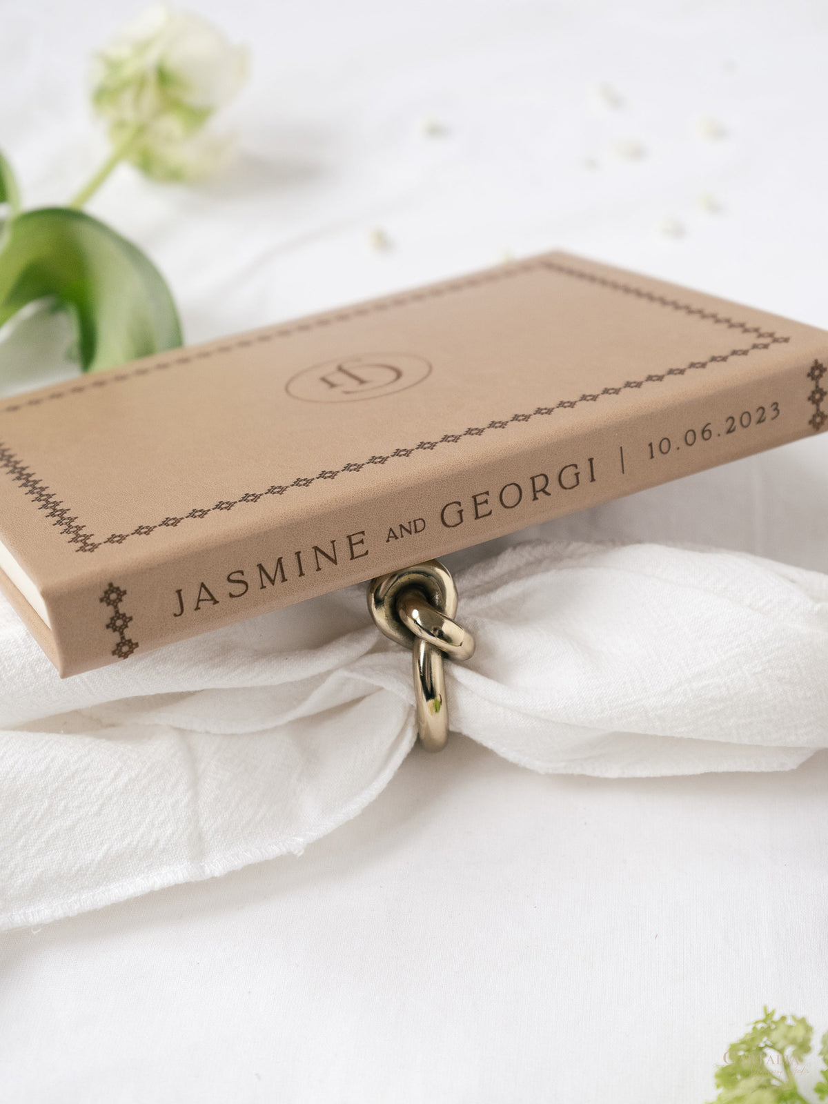 Premium Vegan Leather Hard Book Boxed Invitation Suite | Bespoke Commission J&G