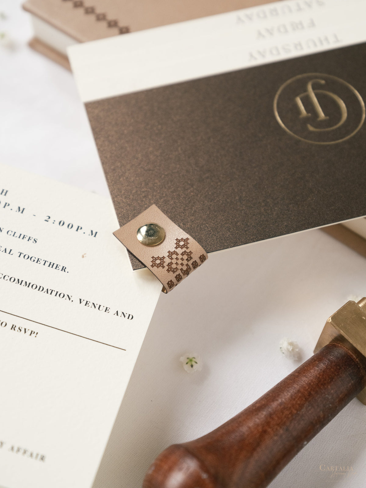 Premium Vegan Leather Hard Book Boxed Invitation Suite | Bespoke Commission J&G