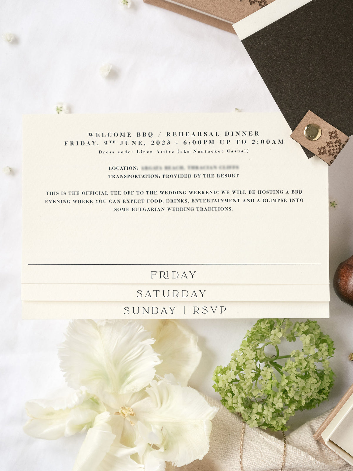 Premium Vegan Leather Hard Book Boxed Invitation Suite | Bespoke Commission J&G