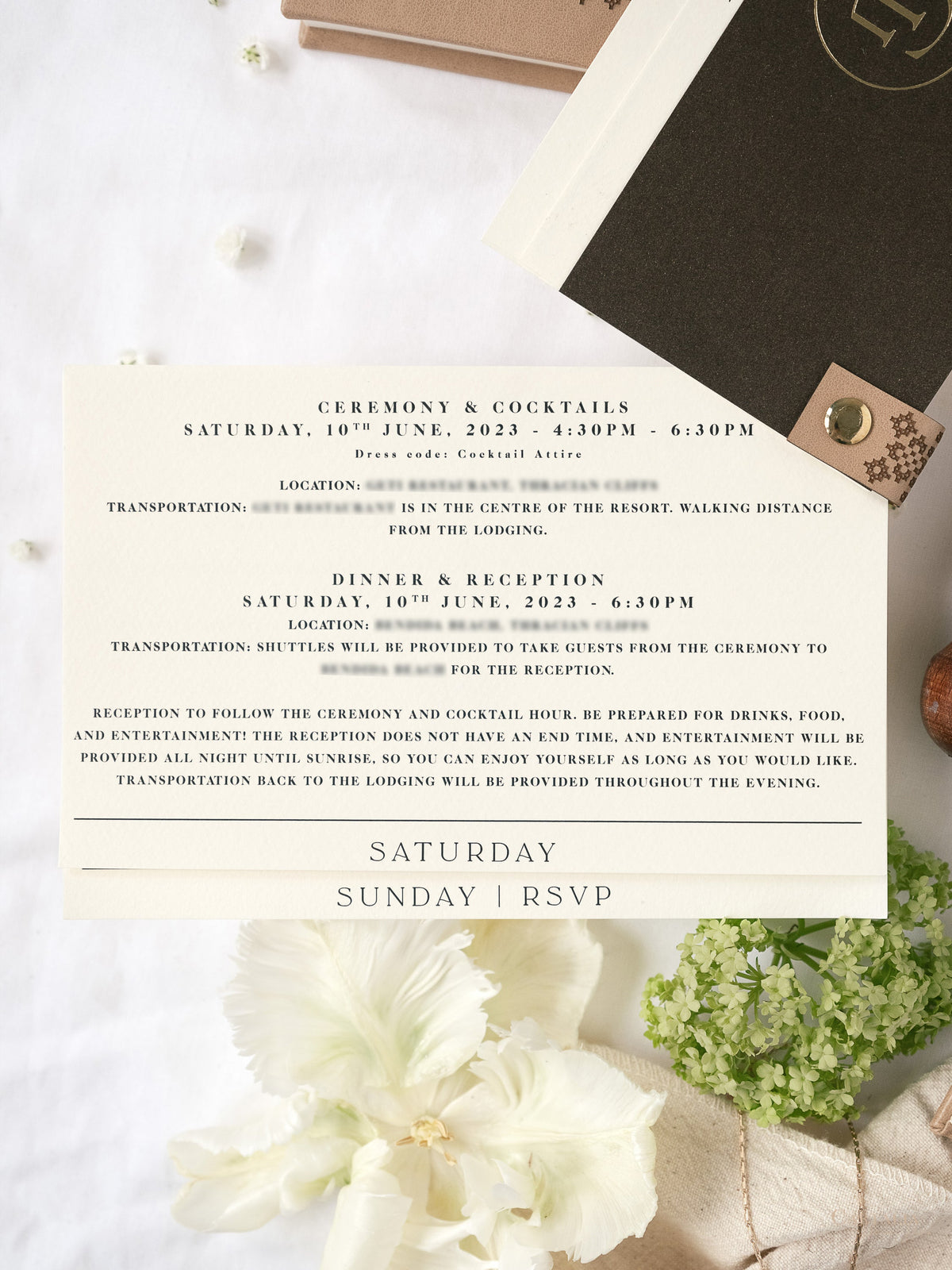 Premium Vegan Leather Hard Book Boxed Invitation Suite | Bespoke Commission J&G