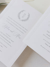 Triple intemporel Triple en relief Cadre de mariage moderne Invitation avec un sceau de cire