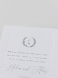 Intemporel Triple en relief Cadre coulé moderne Invitation de soirée de mariage avec sceau de cire