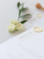 Classic Wedding Menu Cards with Guest Names & Wax Seal