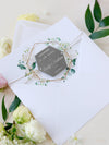 Hexagonal Mirror Magnet Personalised Engraving with Rose Gold Foil Save the Date Card