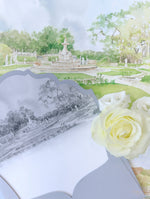 Museo e giardini di Vizcaya | SEDE | Cartella tipografica di lusso Tasca per invito Suite Nastro legato | CAMPIONE