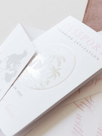 FOLDER Wallet : Luxury Silver Wedding Passport Invite in Pocket & Mirror Plane Tag Passport Invitation Suite