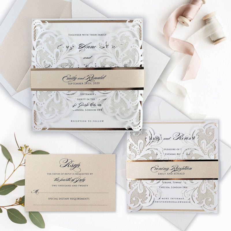 Fard in lamina d'oro rosa e classico bianco - Carta Rsvp