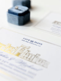 Votre lieu | Foil de luxe et typographie sauvegarder la date avec enveloppe