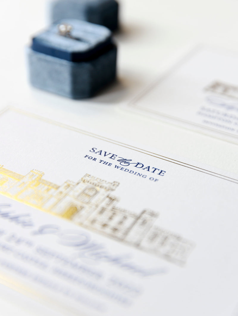 La tua sede | Lamina di lusso e stampa tipografica salva la data con busta