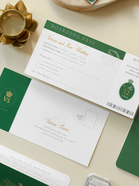 Invitation de mariage Green Passport avec feuille de bandage à bercerie RSVP