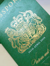 Invito a nozze con passaporto verde con lamina scintillante + RSVP in stile carta d'imbarco