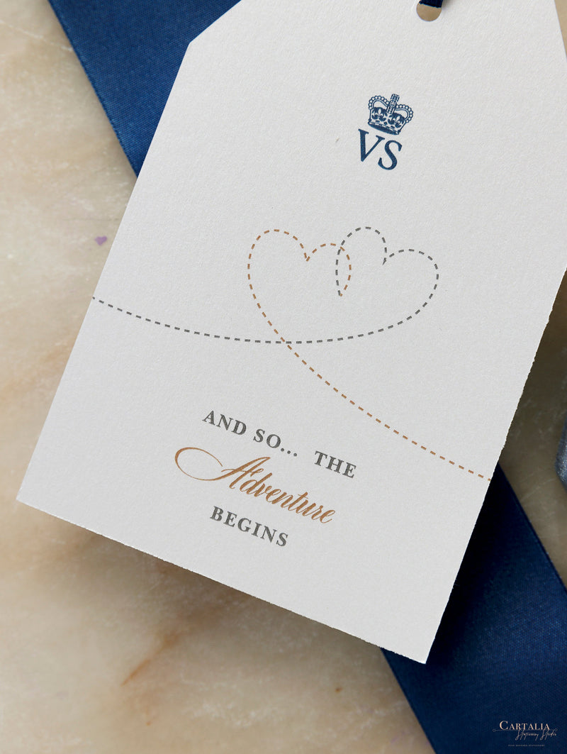 Navy Passport Luggage Tag Save the Date Card Travel Destination Wedding
