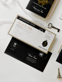 Black Luxury  Passport Wedding Invitation with Bow & Gold Glitter, Real Foil