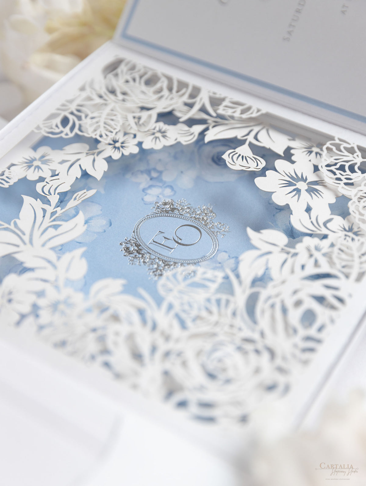 Dusty Blue Couture Baspoke Boîte: 3D Design personnalisé en argent | Commission sur mesure E&O