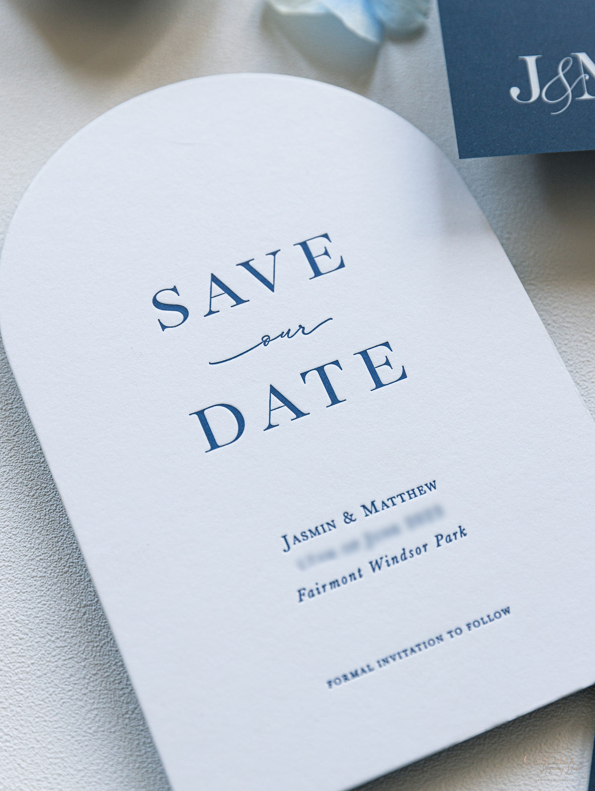 Arch Style Deluxe Navy & White Save the Dates | Bespoke Commission J&M