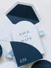 Arch Style Deluxe Navy & White Save the Dates | Bespoke Commission J&M