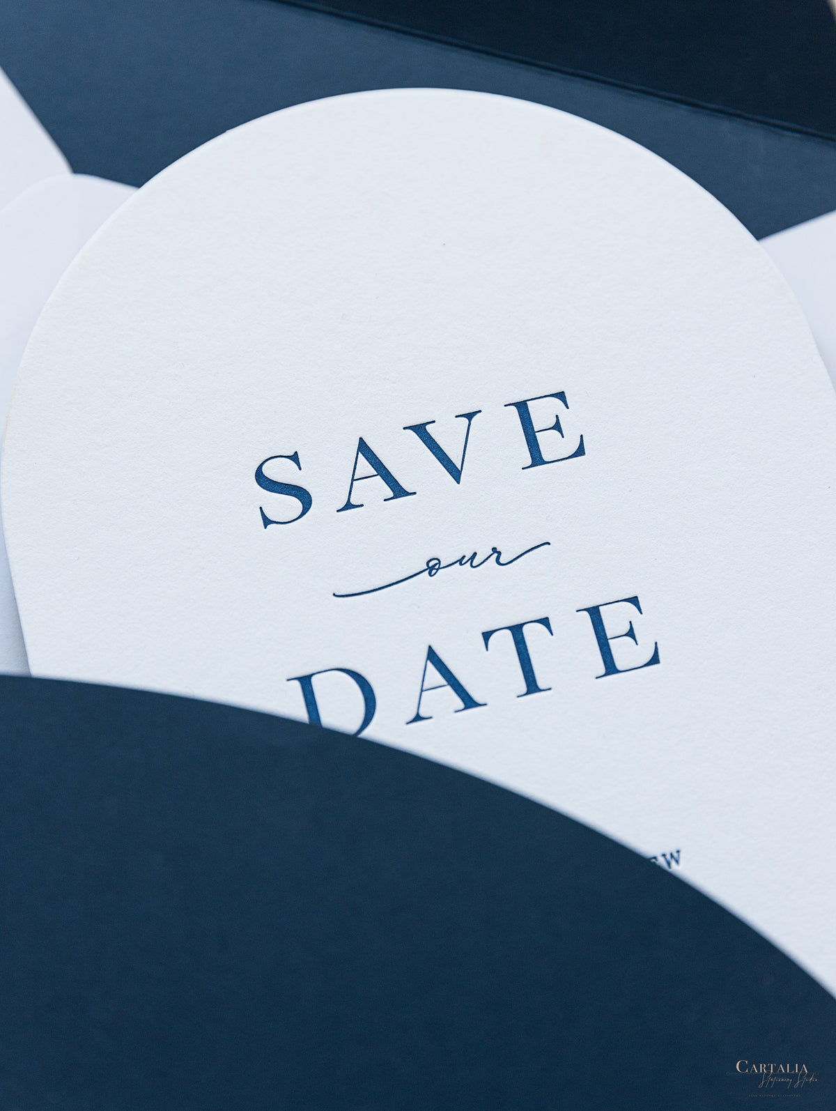 Arch Style Deluxe Navy & White Save the Dates | Bespoke Commission J&M