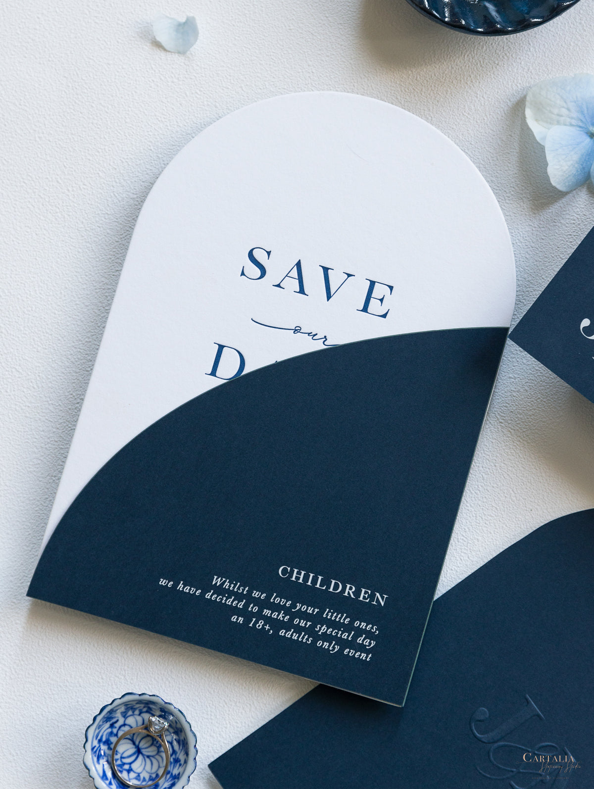 Arch Style Deluxe Navy & White Save the Dates | Bespoke Commission J&M