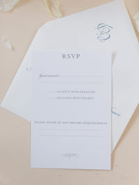 Custom Wedding Venue Illustration |  Foiled Venue Invitation Pocket Suite with Dusty Blue & Gold Foil Touches