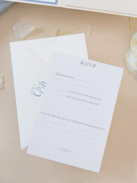 Custom Wedding Venue Illustration |  Foiled Venue Invitation Pocket Suite with Dusty Blue & Gold Foil Touches