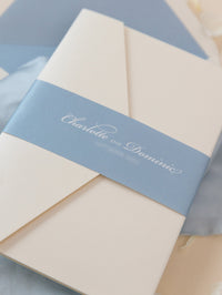 Custom Wedding Venue Illustration |  Foiled Venue Invitation Pocket Suite with Dusty Blue & Gold Foil Touches