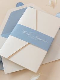 Custom Wedding Venue Illustration |  Foiled Venue Invitation Pocket Suite with Dusty Blue & Gold Foil Touches