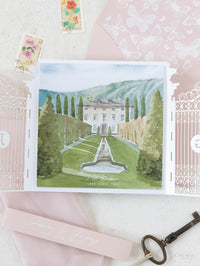 Invito a nozze Villa Balbiano, location sul Lago di Como Salva la data | Commissione su misura J&amp;G